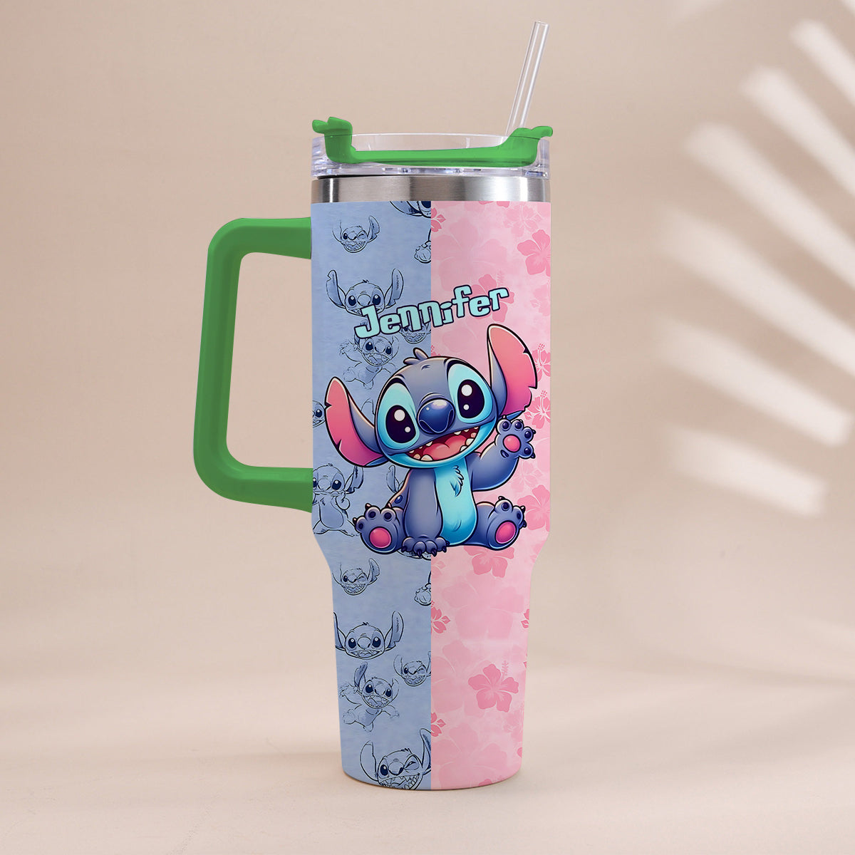 Personalized Pink and Blue Ohana Tumbler with Handle Custom Name Gift for Friends Tumbler With Handle GradoCreations