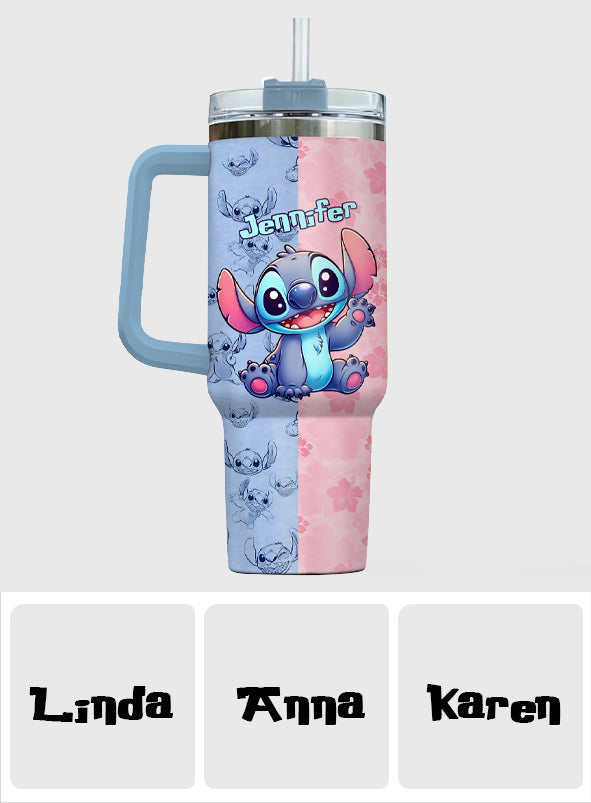 Personalized Pink and Blue Ohana Tumbler with Handle Custom Name Gift for Friends Tumbler With Handle GradoCreations
