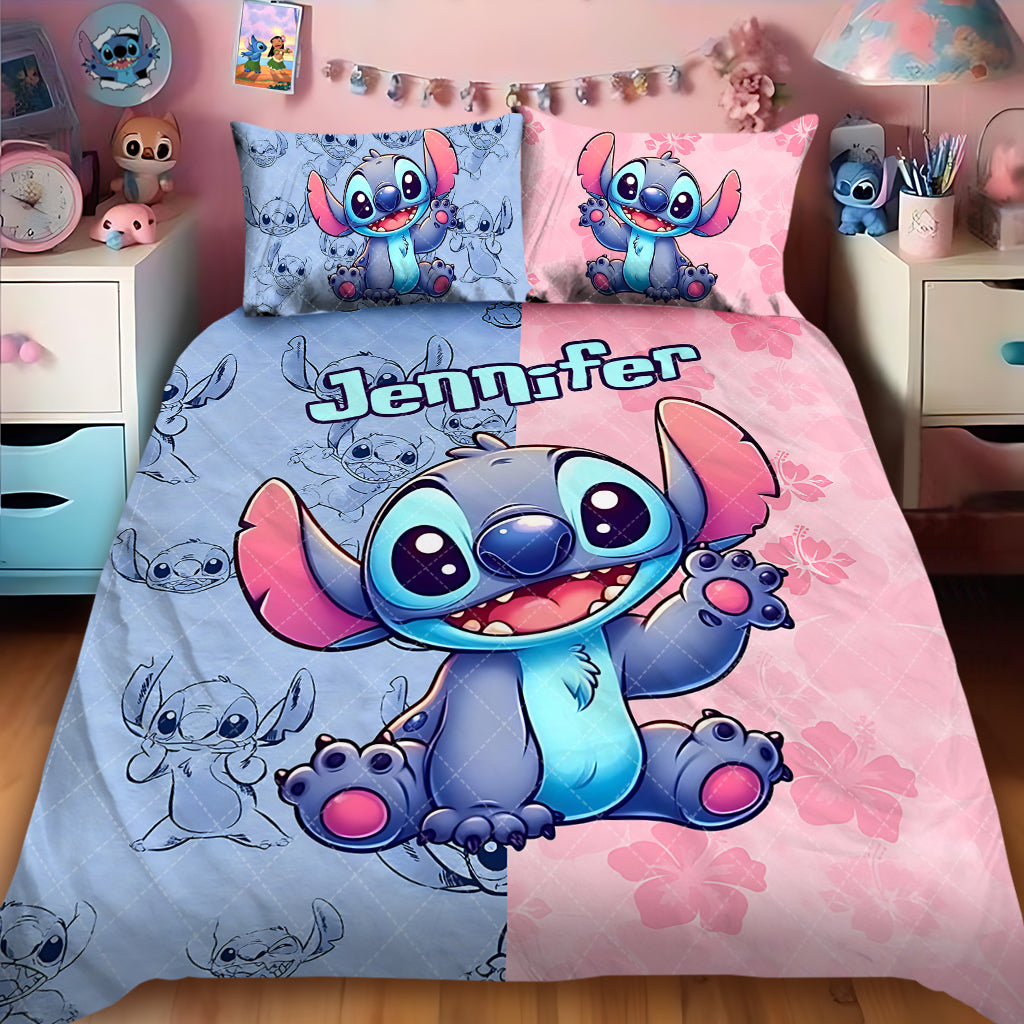 Personalized Stitch Quilt Set with Custom Name for Kids - Pink and Blue Quilt Set GradoCreations