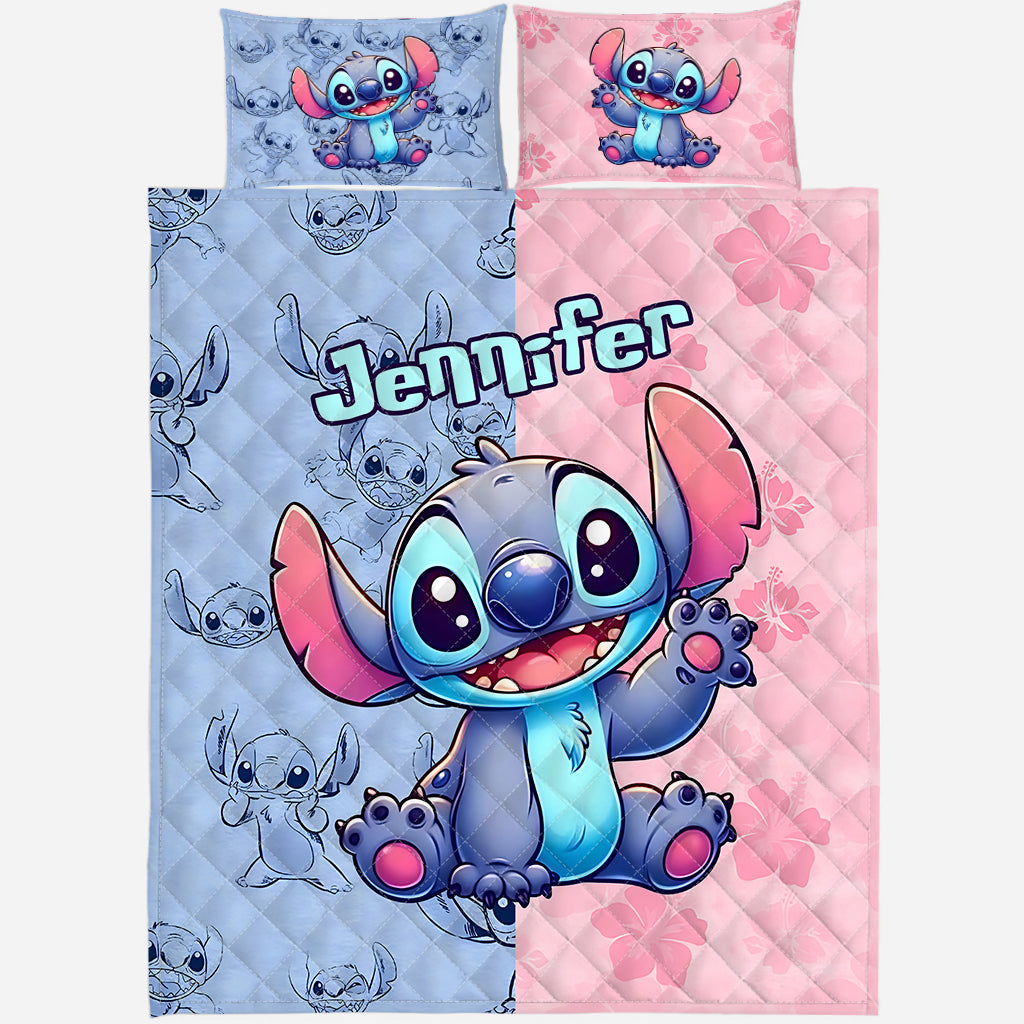 Personalized Stitch Quilt Set with Custom Name for Kids - Pink and Blue Quilt Set GradoCreations
