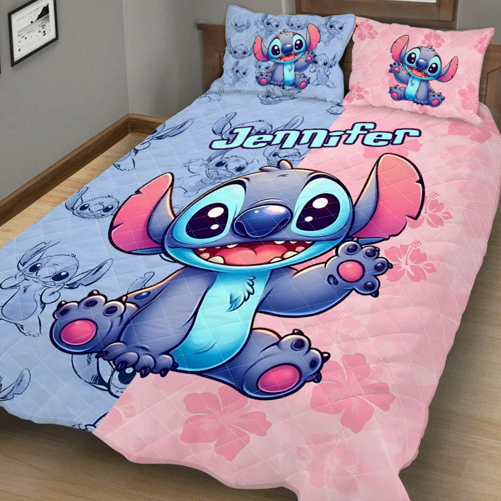 Personalized Stitch Quilt Set with Custom Name for Kids - Pink and Blue Quilt Set GradoCreations