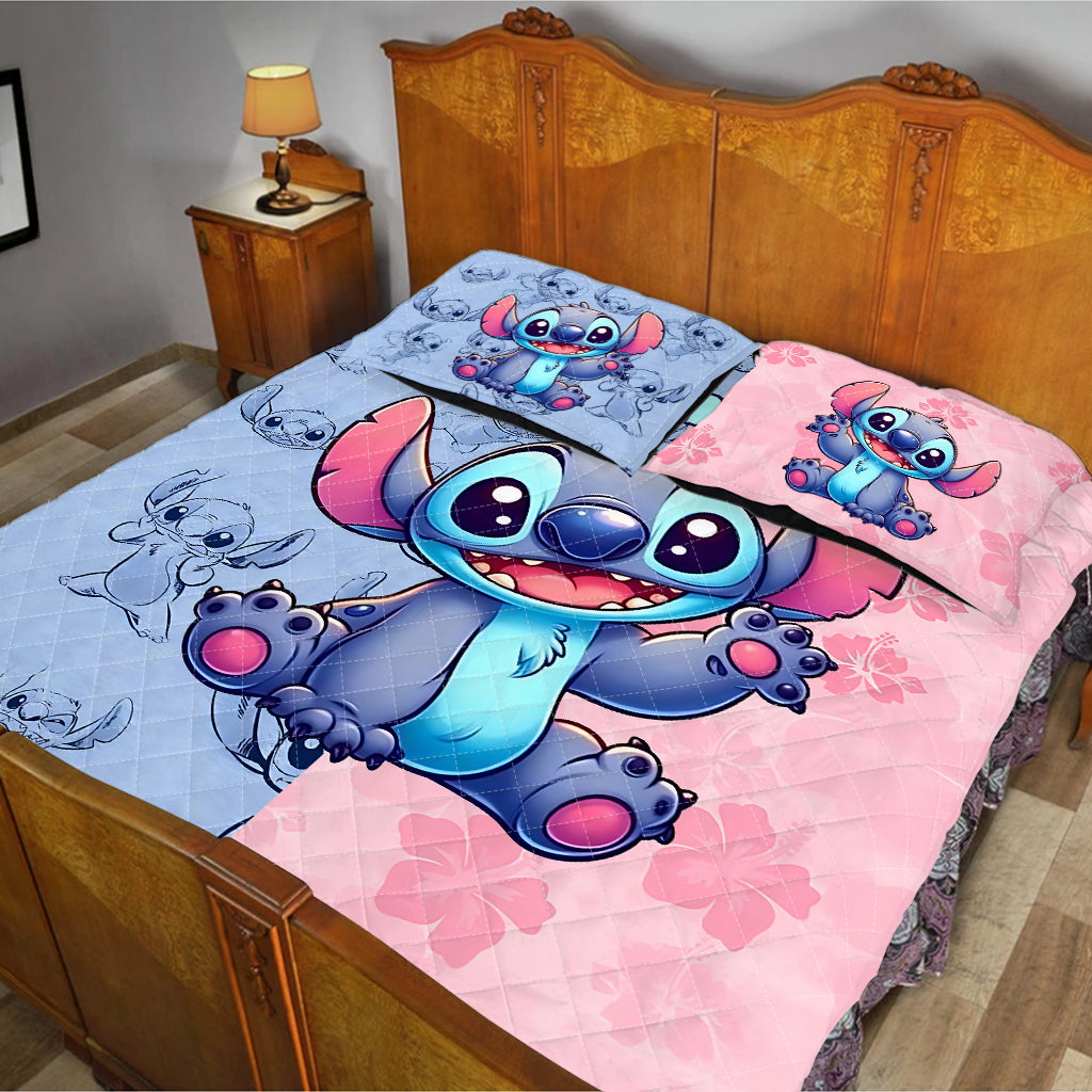 Personalized Stitch Quilt Set with Custom Name for Kids - Pink and Blue Quilt Set GradoCreations