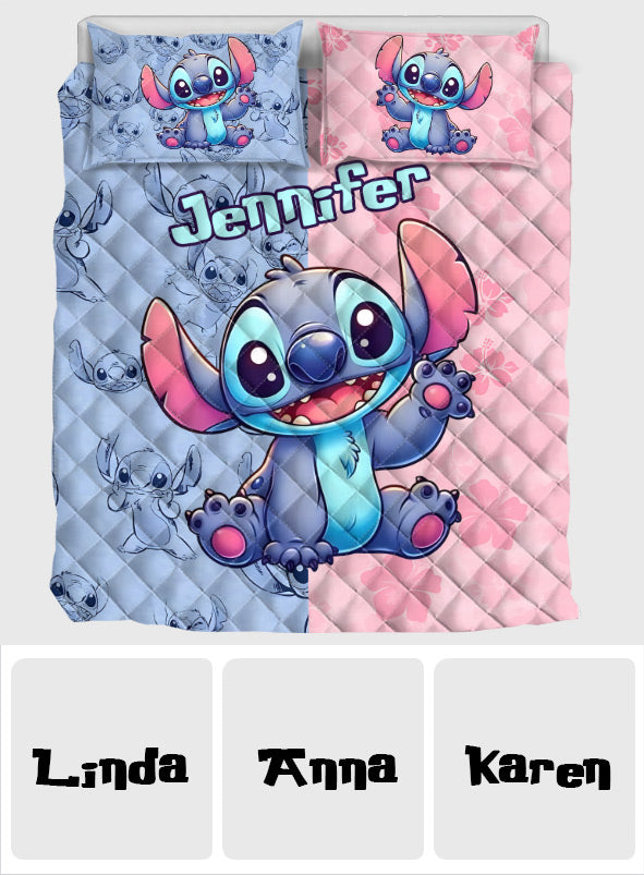Personalized Stitch Quilt Set with Custom Name for Kids - Pink and Blue Quilt Set GradoCreations
