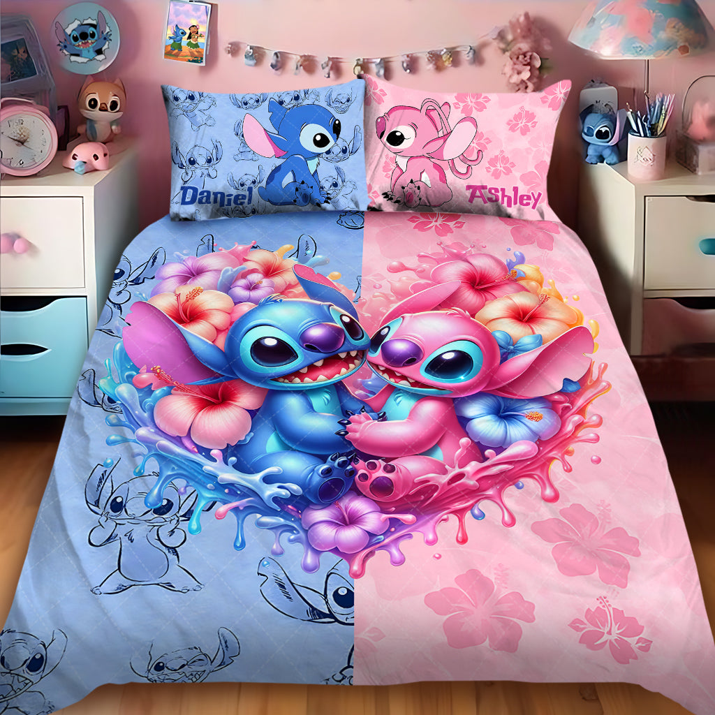 Personalized Ohana Quilt Set for Couples | Custom Heart Design Quilt Set GradoCreations