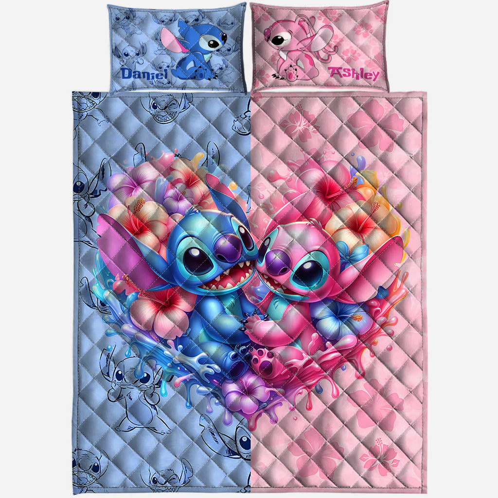 Personalized Ohana Quilt Set for Couples | Custom Heart Design Quilt Set GradoCreations