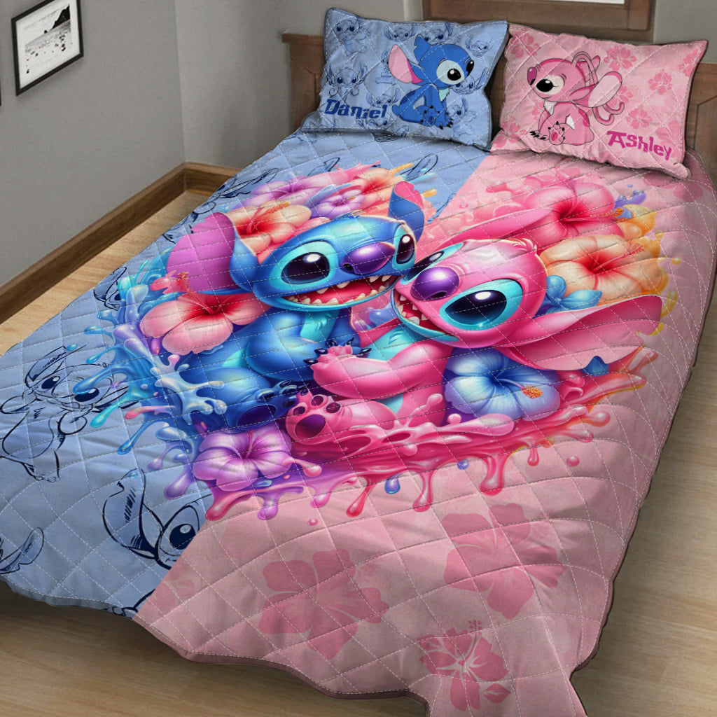 Personalized Ohana Quilt Set for Couples | Custom Heart Design Quilt Set GradoCreations