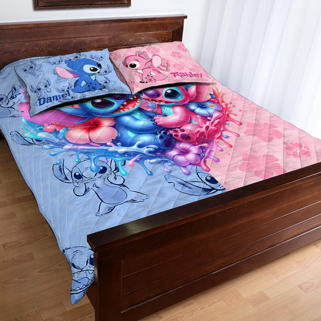 Personalized Ohana Quilt Set for Couples | Custom Heart Design Quilt Set GradoCreations