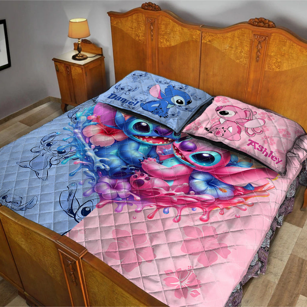 Personalized Ohana Quilt Set for Couples | Custom Heart Design Quilt Set GradoCreations