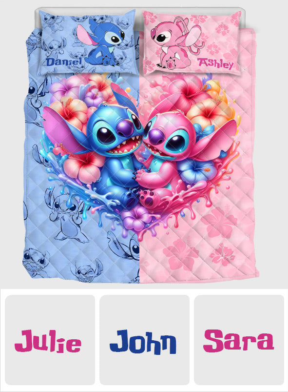Personalized Ohana Quilt Set for Couples | Custom Heart Design Quilt Set GradoCreations