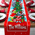 Personalized Christmas Table Runner with Family Name - Festive Holiday Decor Table Runner GradoCreations