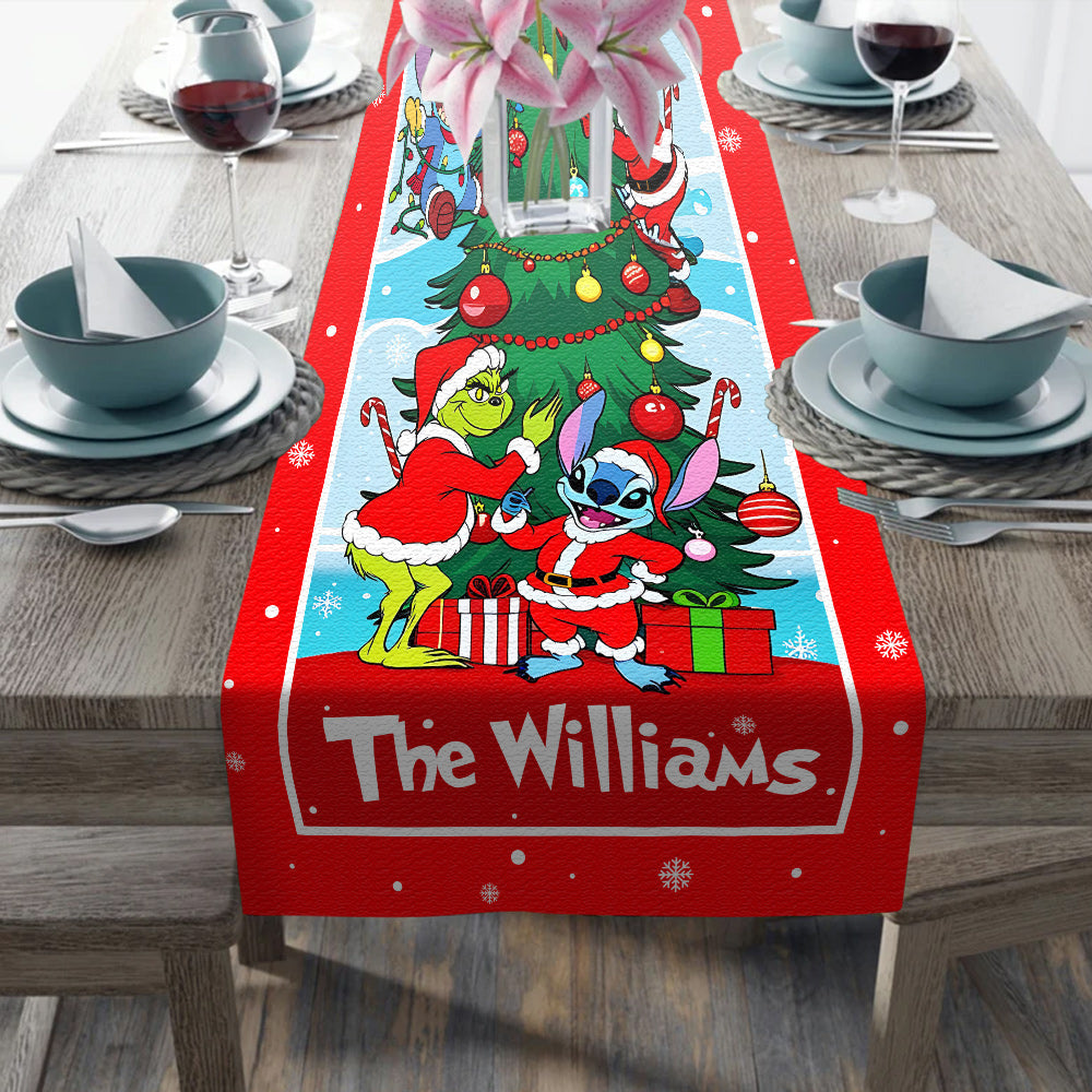 Personalized Christmas Table Runner with Family Name - Festive Holiday Decor Table Runner GradoCreations