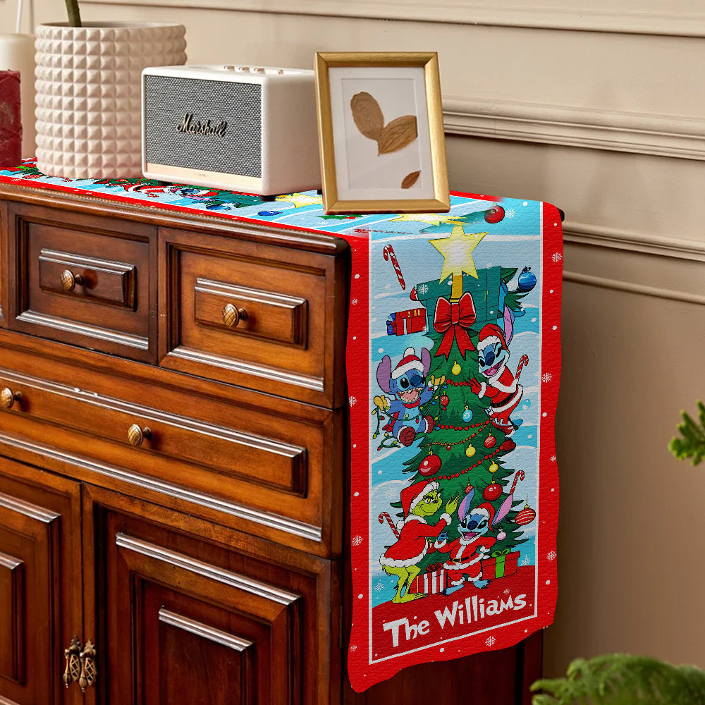 Personalized Christmas Table Runner with Family Name - Festive Holiday Decor Table Runner GradoCreations
