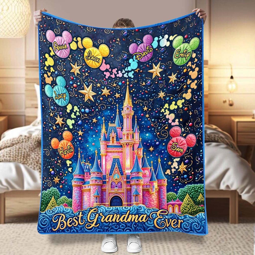 Personalized Blanket with Castles and Mouse Icons for Grandma Blanket GradoCreations