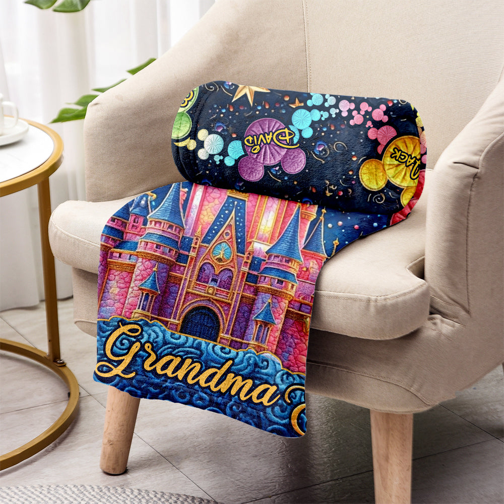 Personalized Blanket with Castles and Mouse Icons for Grandma Blanket GradoCreations