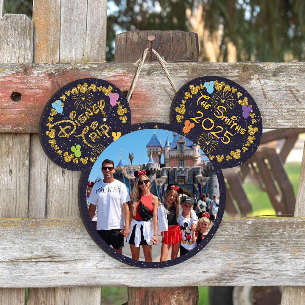 Custom Family Trip Mouse Shaped Wood Sign with Photo Wood Sign GradoCreations