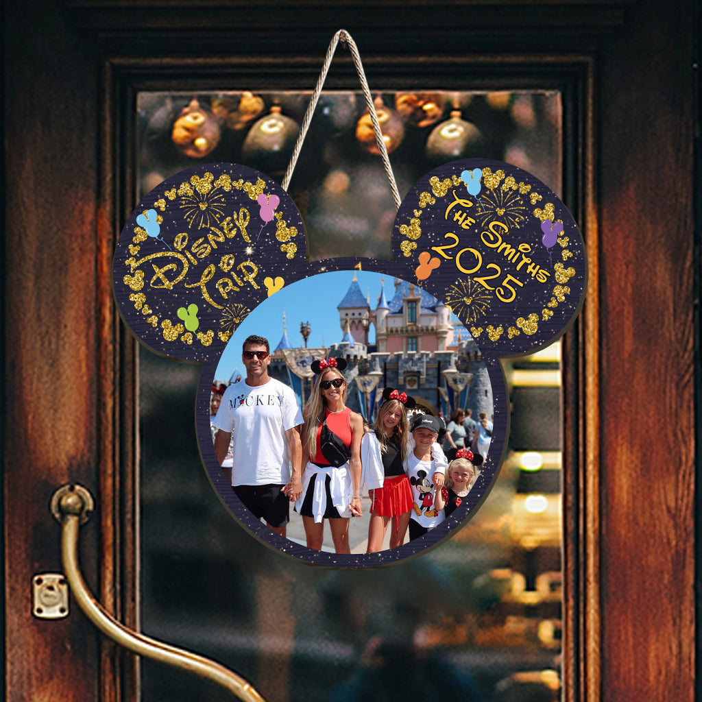 Custom Family Trip Mouse Shaped Wood Sign with Photo Wood Sign GradoCreations