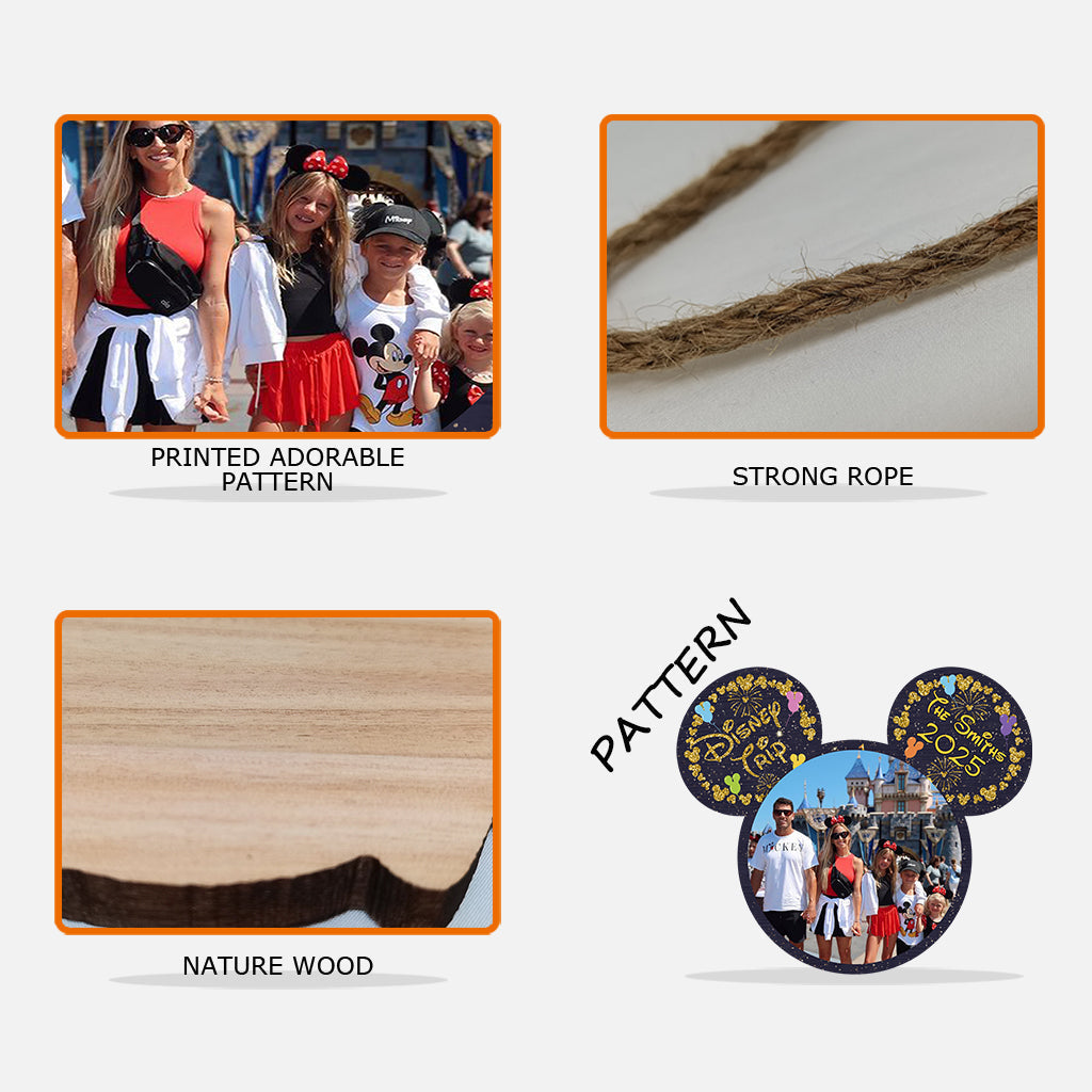 Custom Family Trip Mouse Shaped Wood Sign with Photo Wood Sign GradoCreations
