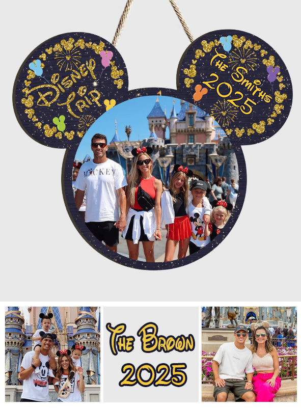 Custom Family Trip Mouse Shaped Wood Sign with Photo Wood Sign GradoCreations