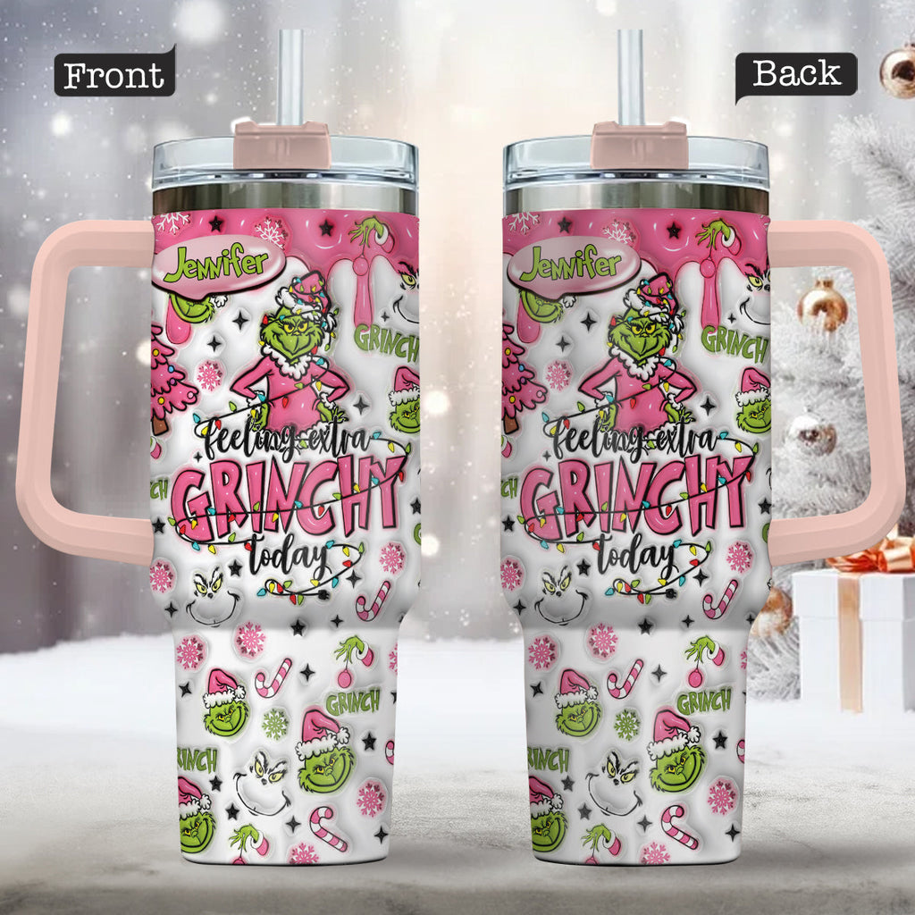 Personalized Grinch Christmas Tumbler with Handle for Holiday Fun Tumbler With Handle GradoCreations