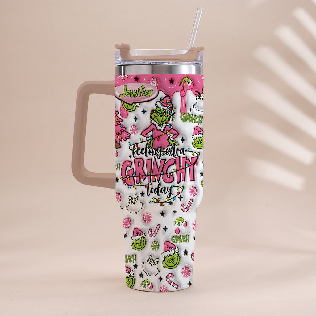 Personalized Grinch Christmas Tumbler with Handle for Holiday Fun Tumbler With Handle GradoCreations