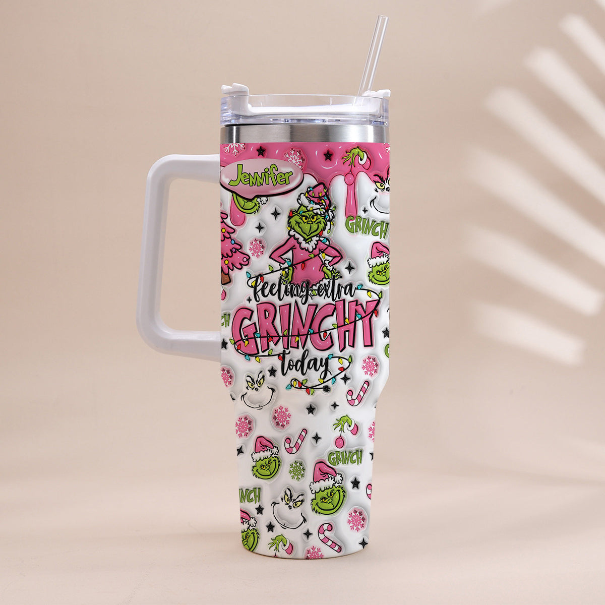 Personalized Grinch Christmas Tumbler with Handle for Holiday Fun Tumbler With Handle GradoCreations