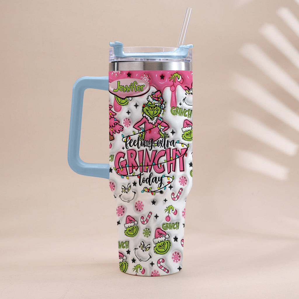 Personalized Grinch Christmas Tumbler with Handle for Holiday Fun Tumbler With Handle GradoCreations