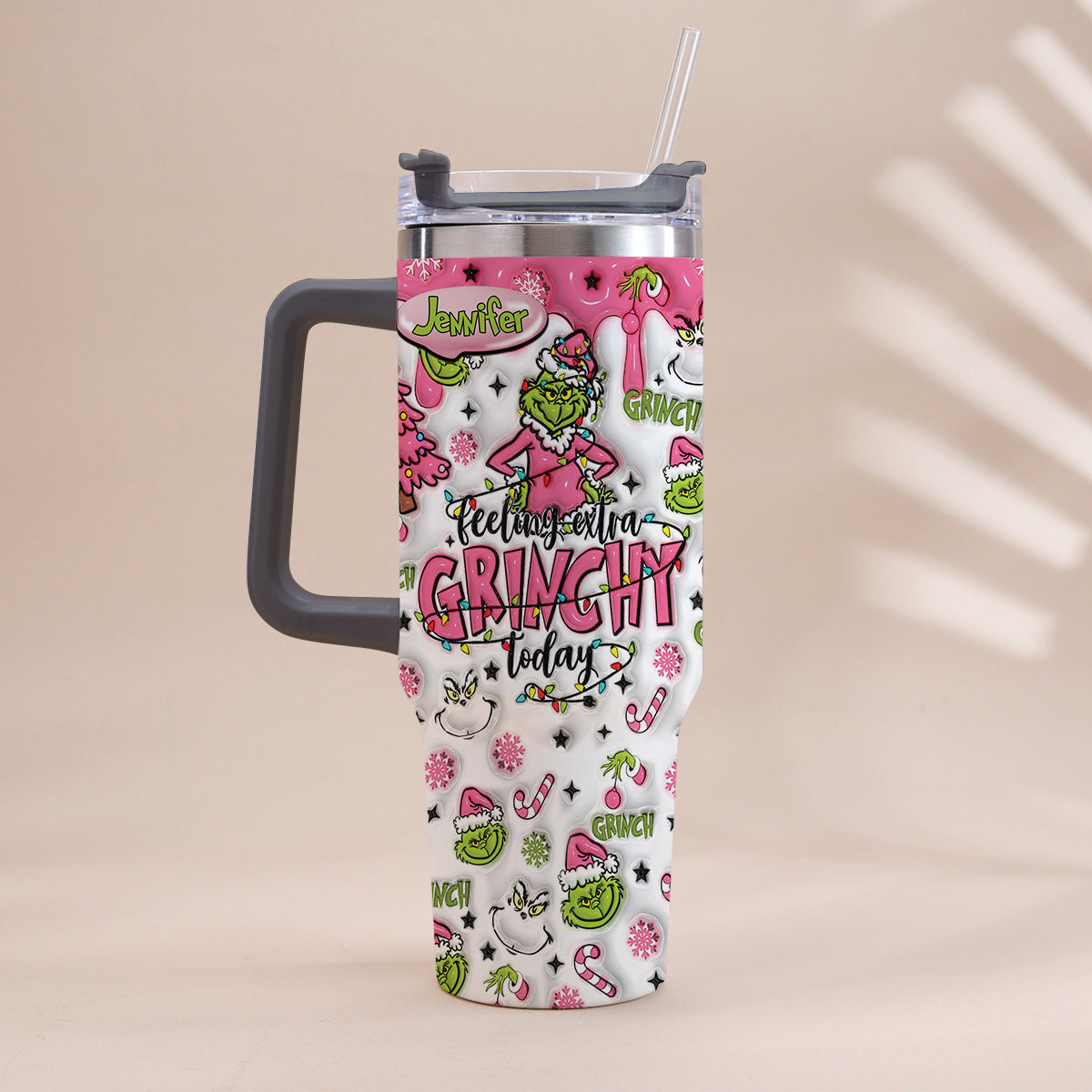 Personalized Grinch Christmas Tumbler with Handle for Holiday Fun Tumbler With Handle GradoCreations