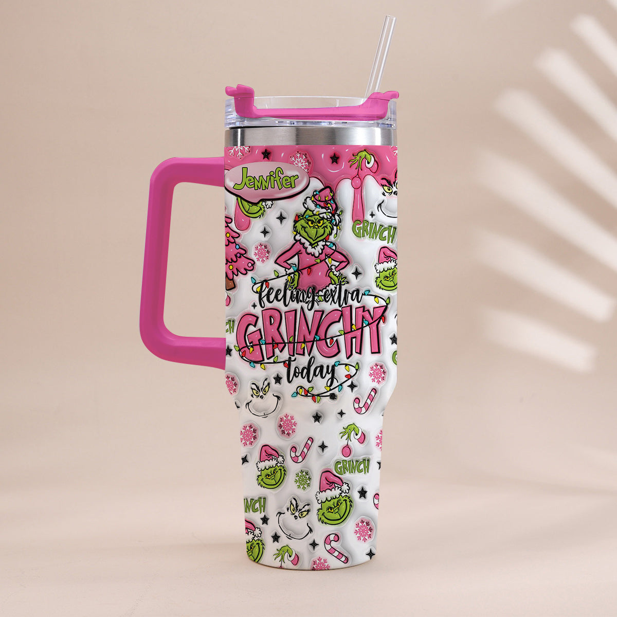 Personalized Grinch Christmas Tumbler with Handle for Holiday Fun Tumbler With Handle GradoCreations