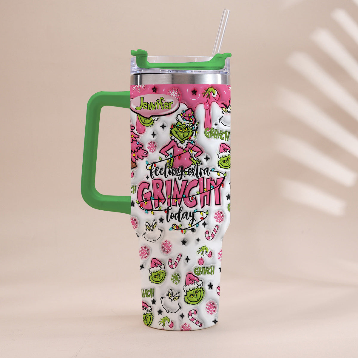 Personalized Grinch Christmas Tumbler with Handle for Holiday Fun Tumbler With Handle GradoCreations