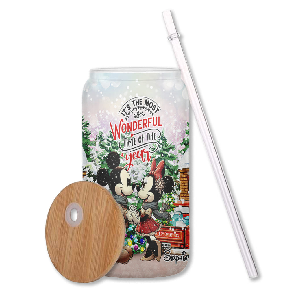 Personalized Christmas Can Glass with Straw and Lid Gift Can Glass GradoCreations