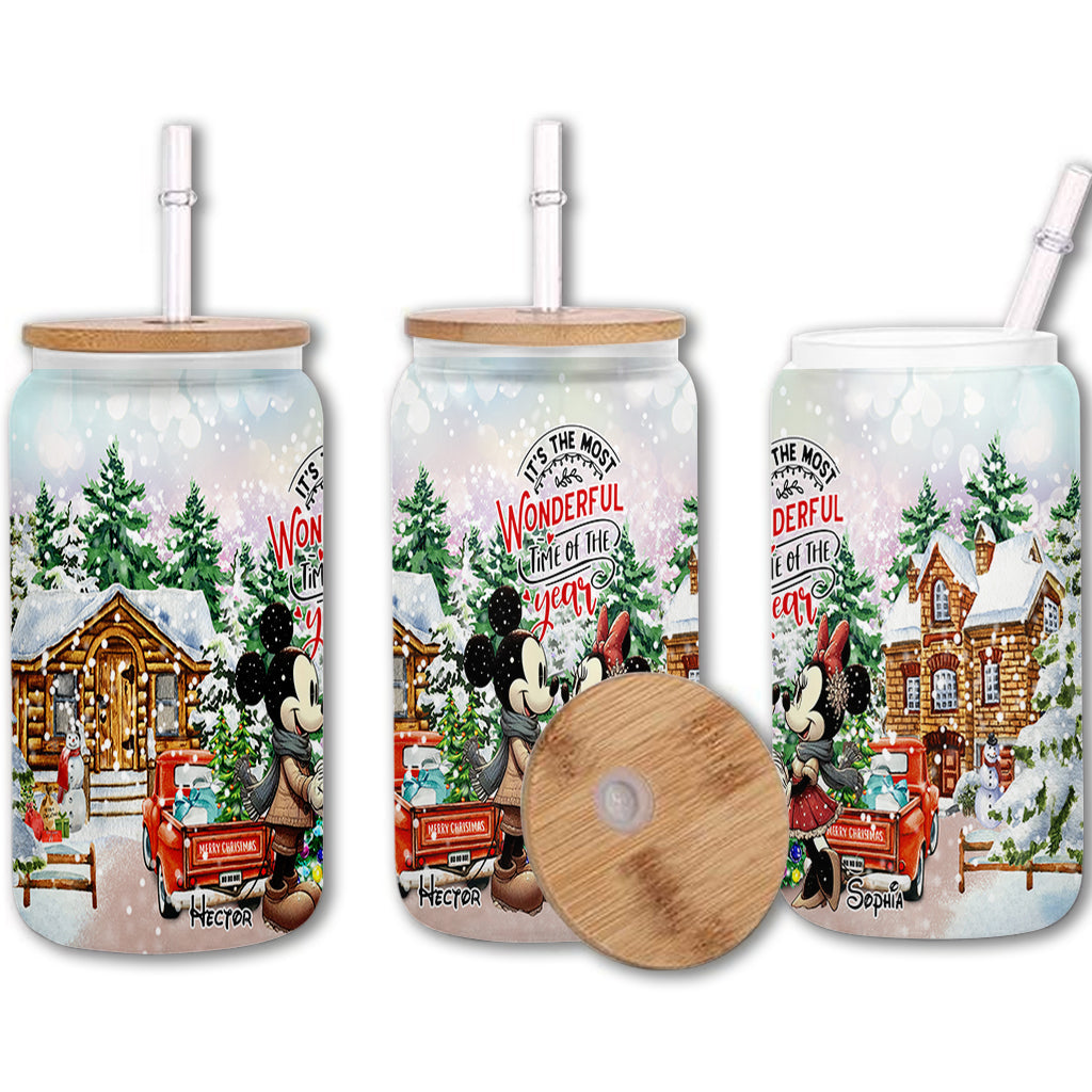 Personalized Christmas Can Glass with Straw and Lid Gift Can Glass GradoCreations
