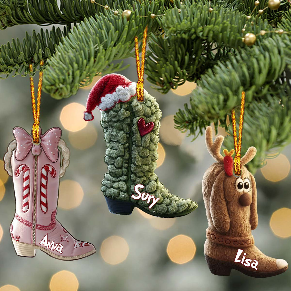 Personalized Grinchy Boots Christmas Ornament Gift Idea Ornament GradoCreations