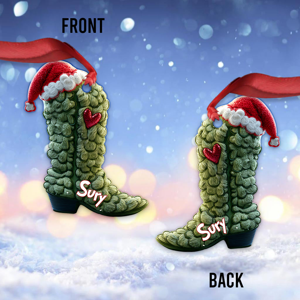 Personalized Grinchy Boots Christmas Ornament Gift Idea Ornament GradoCreations
