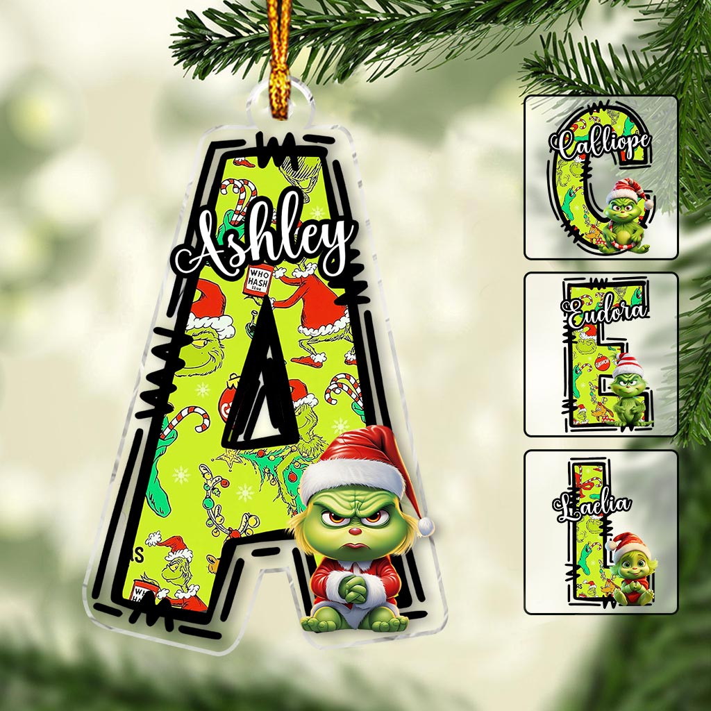 Personalized Grinchy Letter Ornament Custom Christmas Gift One-sided Custom Shaped Ornament GradoCreations