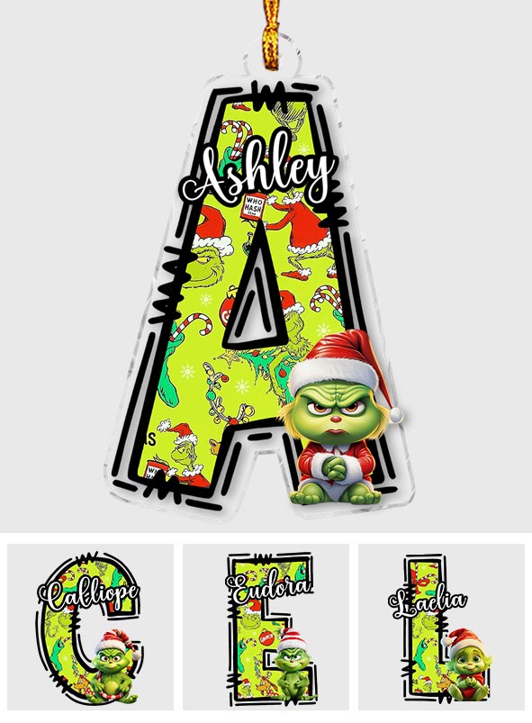 Personalized Grinchy Letter Ornament Custom Christmas Gift One-sided Custom Shaped Ornament GradoCreations