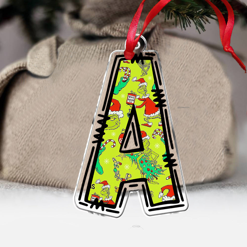 Personalized Grinchy Letter Ornament Custom Christmas Gift One-sided Custom Shaped Ornament GradoCreations