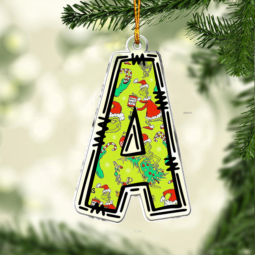 Personalized Grinchy Letter Ornament Custom Christmas Gift One-sided Custom Shaped Ornament GradoCreations