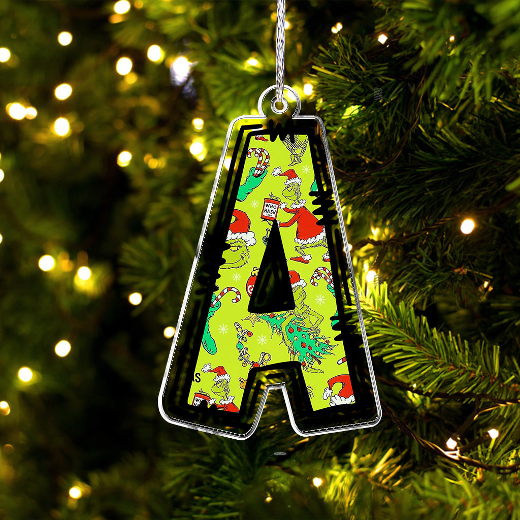 Personalized Grinchy Letter Ornament Custom Christmas Gift One-sided Custom Shaped Ornament GradoCreations