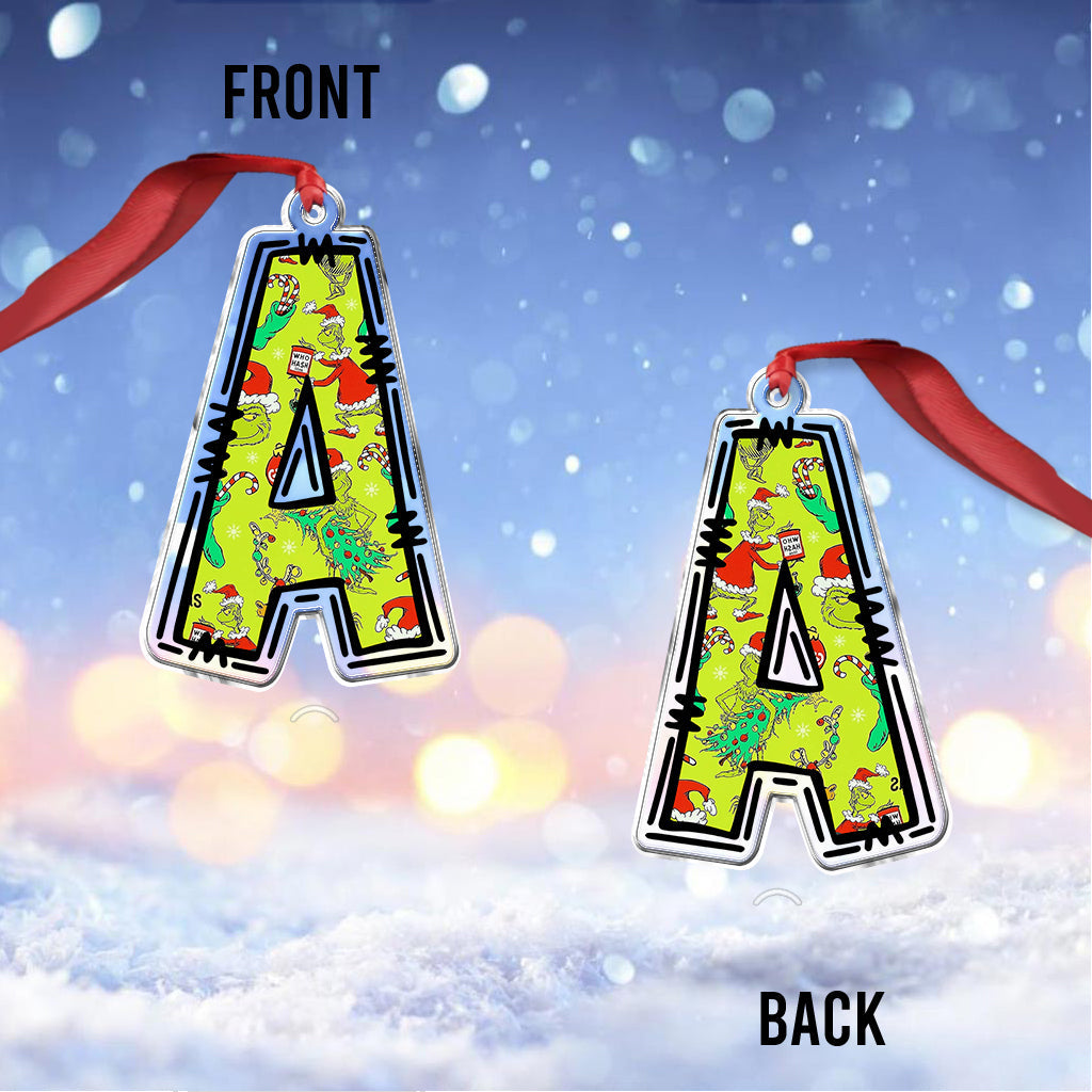 Personalized Grinchy Letter Ornament Custom Christmas Gift One-sided Custom Shaped Ornament GradoCreations