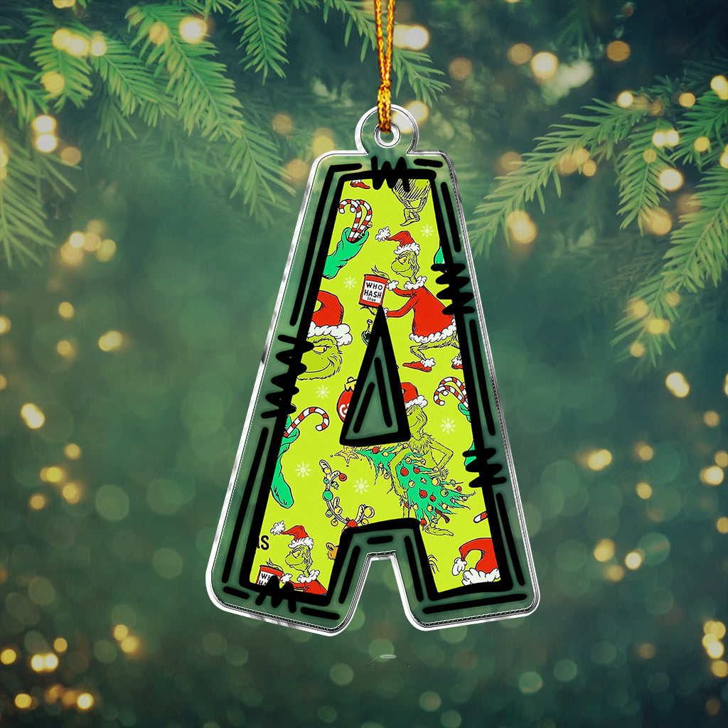 Personalized Grinchy Letter Ornament Custom Christmas Gift One-sided Custom Shaped Ornament GradoCreations