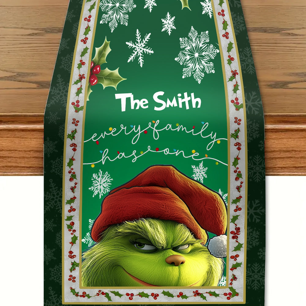 Personalized Christmas Table Runner with Grinch Design for Family Table Runner GradoCreations