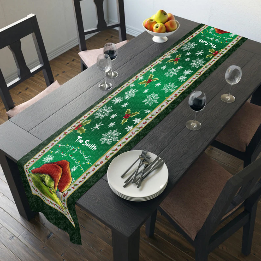 Personalized Christmas Table Runner with Grinch Design for Family Table Runner GradoCreations