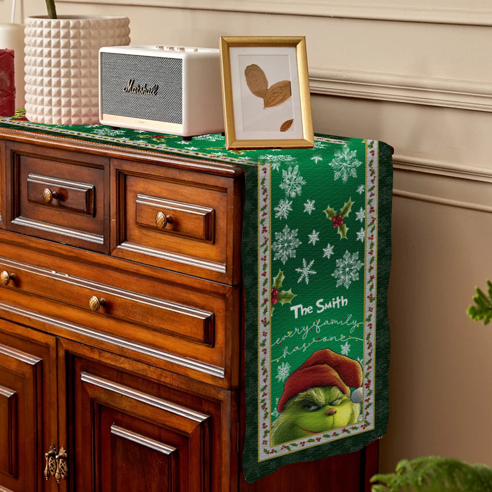 Personalized Christmas Table Runner with Grinch Design for Family Table Runner GradoCreations