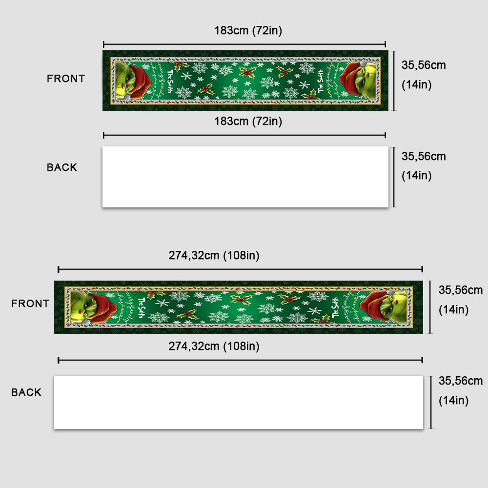 Personalized Christmas Table Runner with Grinch Design for Family Table Runner GradoCreations