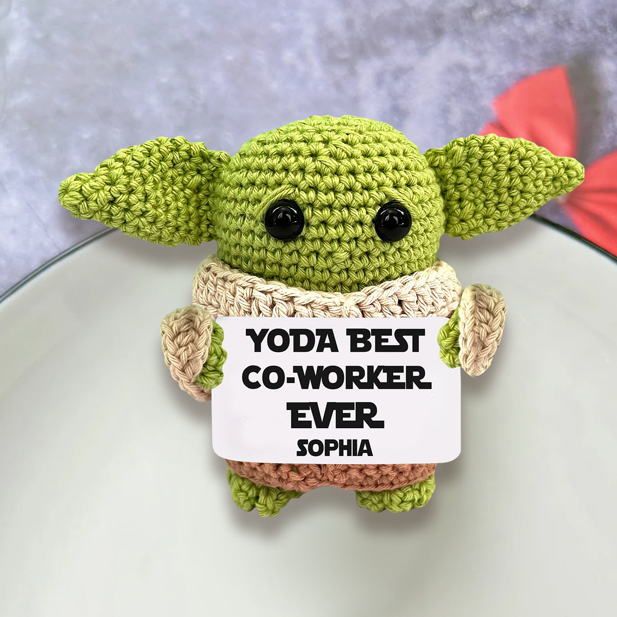 Personalized Yoda Best Co-worker Hand Knitted Figurine Gift Hand Knitted Figurine GradoCreations