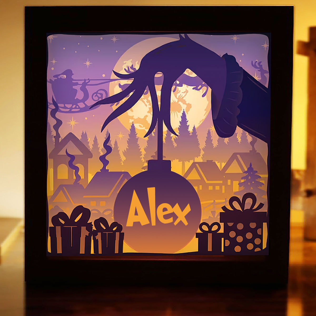 Personalized Christmas Light Shadow Box Custom Name Decoration Gift Light Shadow Box GradoCreations