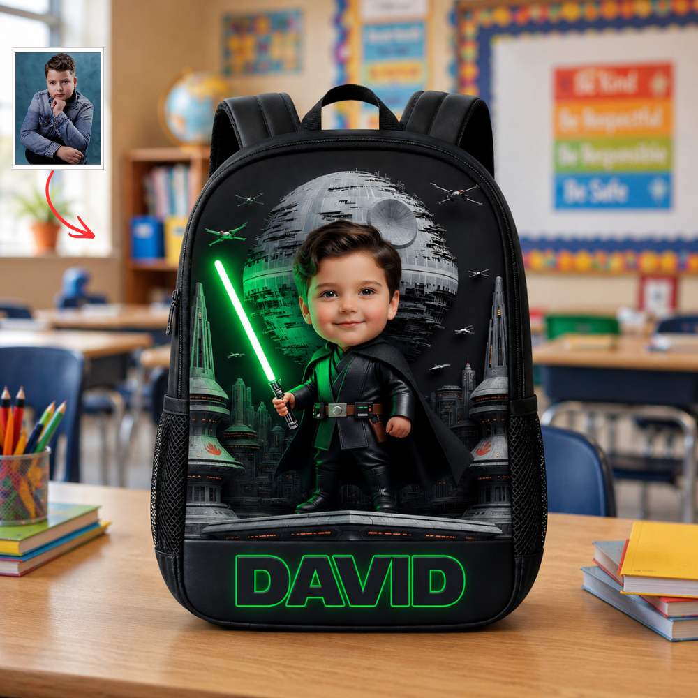 Custom Photo Galaxy Star Kids Personalized Backpack Set for School School Bag+ GradoCreations