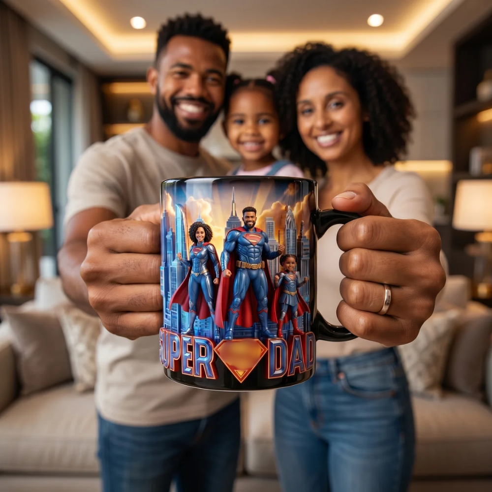 Personalized Color Changing Mug Superhero Dad Gift - Custom Family Photo