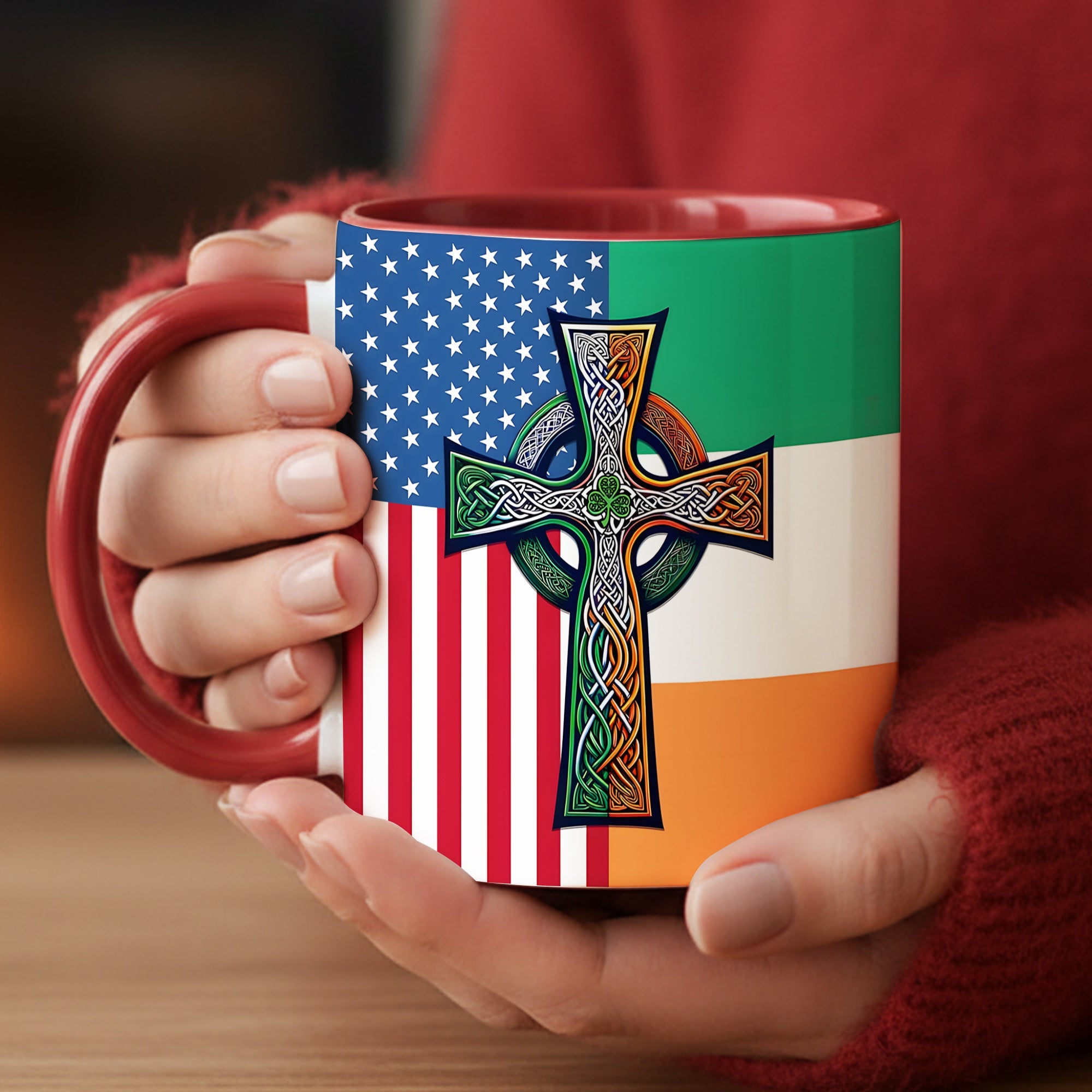 Personalized Irish-American Celtic Cross Accent Mug Gift GradoCreations