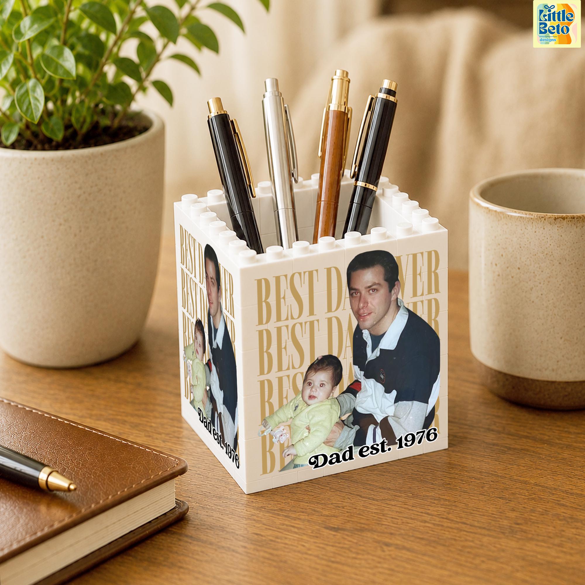Personalized Photo Building Block Pen Holder Gift for Dad HN590 - Building Blocks diff design fix GradoCreations